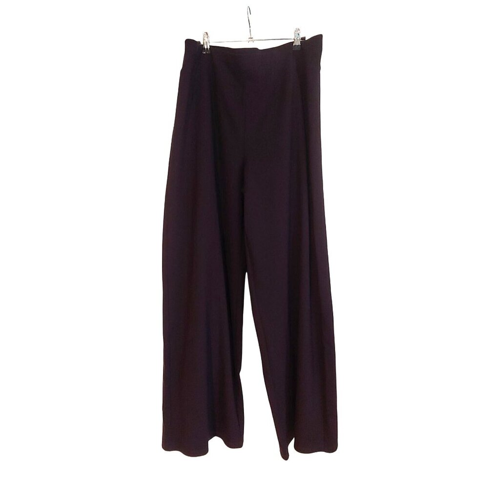 Eileen Fisher Black Stretch Pull On Wideleg Business Soft Comfy Trouser Pants 1X
